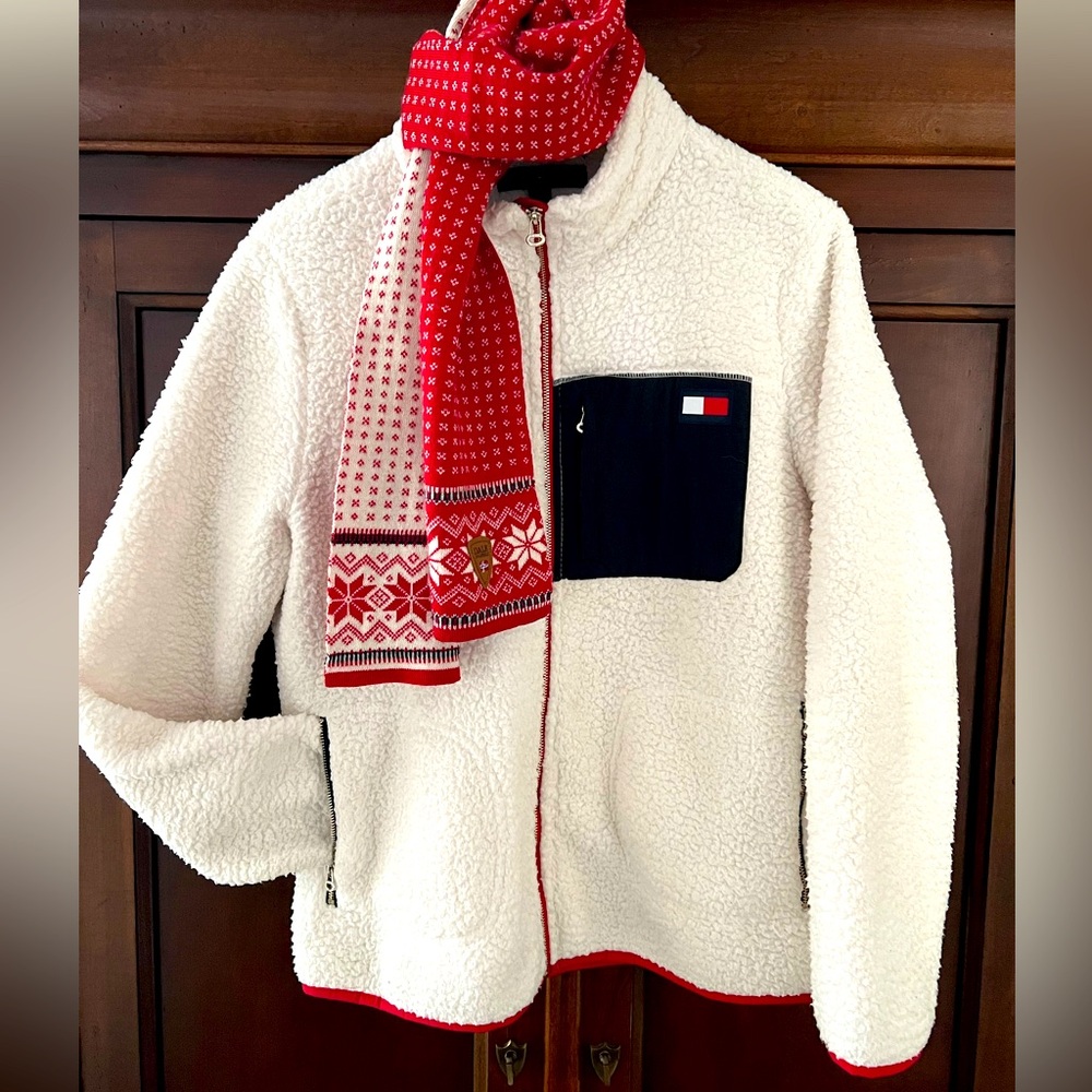 Tommy Hilfiger off White & Red women’s Sherpa Jacket (scarf not included) size L